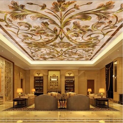Custom hotel ceiling 3d wallpaper exquisite European high quality marble Pattern ceiling mural 3d wallpaper Beibehang