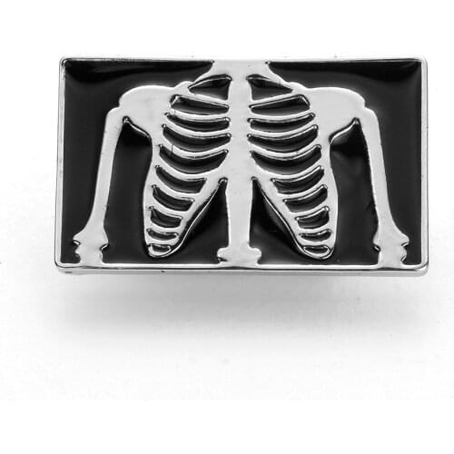 Silver Plated Skeleton Pin Black Enamel Skull Brooch Square Badge Science Gift Doctors/Nurses Gifts Medical Jewelry Wholesale