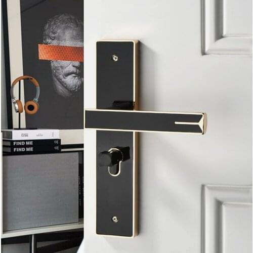 Black Simple Indoor Bedroom Door Handle Aluminum Alloy Mechanical Mute Door Lock Cylinder Household Hardware Accessories