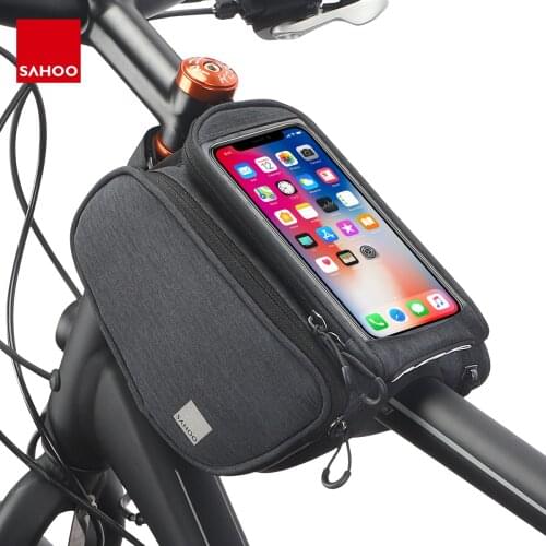 Sahoo 121462-SA Touchscreen Bicycle Bike 6.5in Cell Mobile Phone Bag Front Frame Top Tube Cycling Pouch Double Pannier Pack