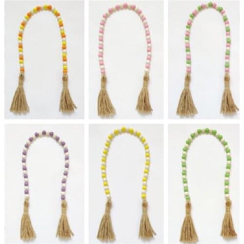 Colored Jute Rustic Tassel Wooden Beads Garland String For Rattan Macrame Wall Hanging Pendant Boho Country Home Farmhouse Decor