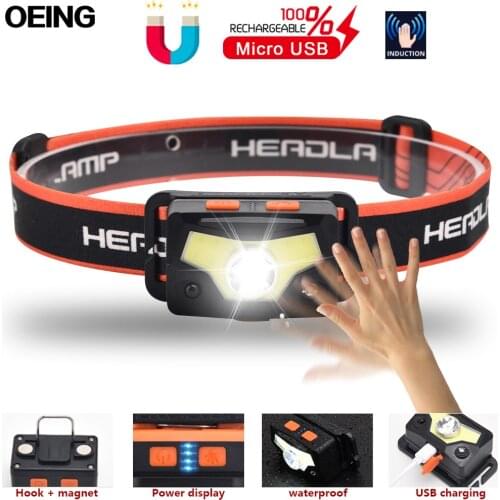 LED Sensor Headlamp USB Rechargeable Magnet Headlight White Red Induction Head Light With Battery Hook Waterproof Torch Fishing