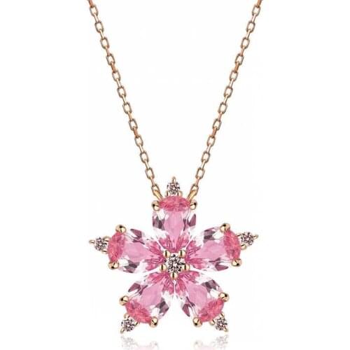 Tevuli 925 Sterling Silver Pink Camellia Flower Necklace