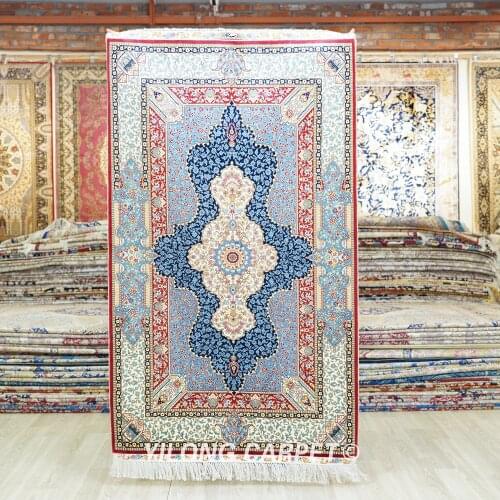 Yilong 3'x5' Handmade Persian Carpet Floral Turkish Oriental Exquisite Silk Rug (ZQG308A)