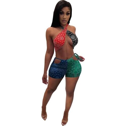 2021 Summer New Womens Tube Top Shorts Suit Popular Printing Sexy Lace-Up Swimwear