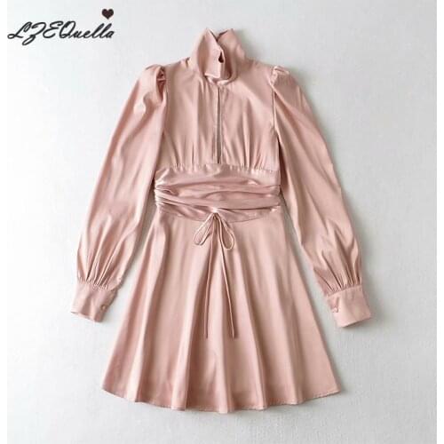 LZEQuella Women Sexy Pleated Backless Lace Up Mini Dress Puff Sleeve High Waist Princess Dresses Girls Summer Party Vestidos