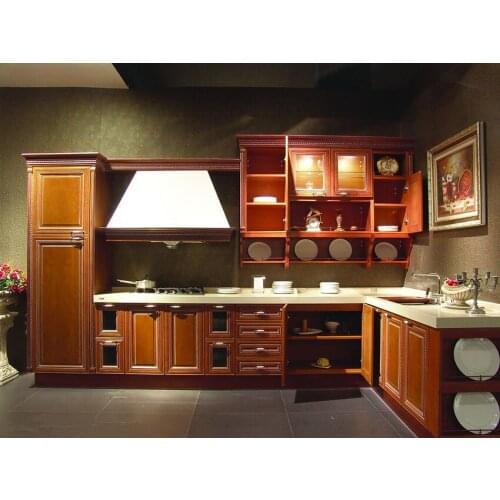 L-shaped solid wood kitchen furniture 100% customized