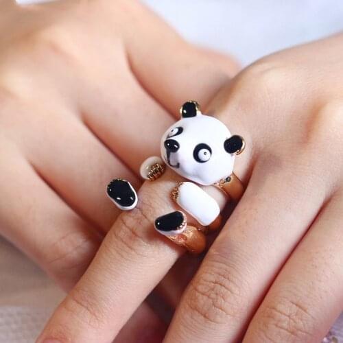 2020 New 3pcs/set Funny Animal Enamel Glaze Zebra Deer Panda Metal Combination Rings for Women Girls Jewelry Christmas Gifts