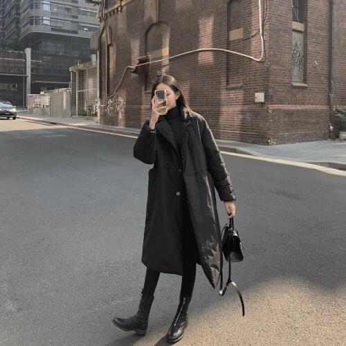 2020 New Women Warm Long Straight Thick Cotton Coat Belt High Waist Parkas With Sashes Deep Pocket Female Daily Casual Style