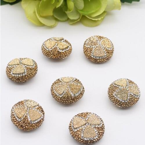 5pcs/lot 25x25mm High Quality Light yellow round-shaped Beads Trimmed With Crystal Zircon