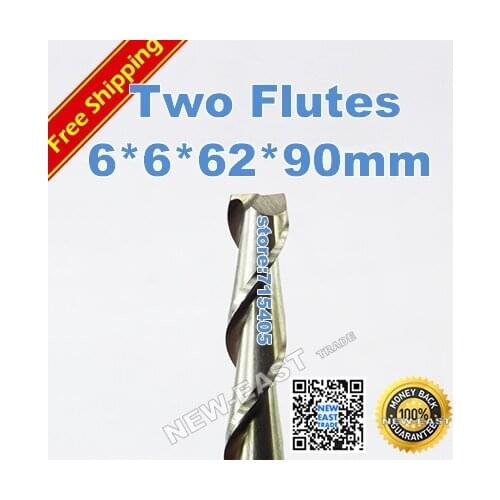 6*6*62*90 , 5pcs ,6mm two flutes spiral carbide bits, for acrylic ,PVC,MDF,Aluminum wood cnc router bits