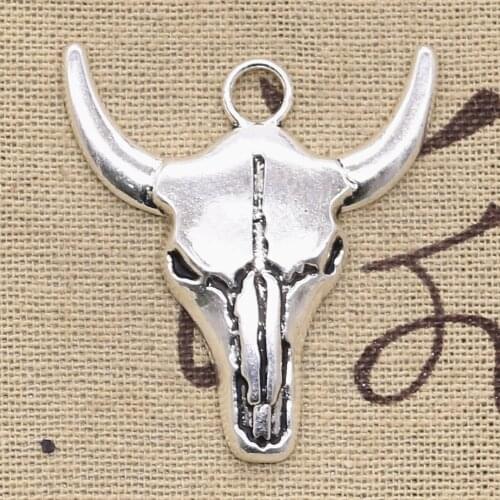6pcs Charms Skull Bull Ox Head 41x38mm Antique Bronze Silver Color Pendants Making DIY Handmade Tibetan Bronze Jewelry