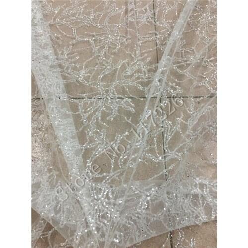 Glued glitter african Tulle lace for nice dress JRB-72221 modern design french net lace fabric in clear white