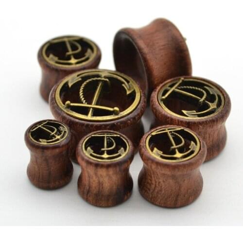 Anchor ORGANIC WOOD Wooden Plug Ear DOUBLE FLARE Saddle Flesh Tunnel Stretcher Expander 8mm 20mm Body piercing Jewelry wholesale