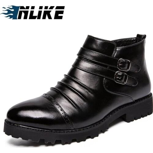INLIKE Men Leather Boots Slip on Round Toe Shoes Fashion Footwear High Quality Male Ankle Boots