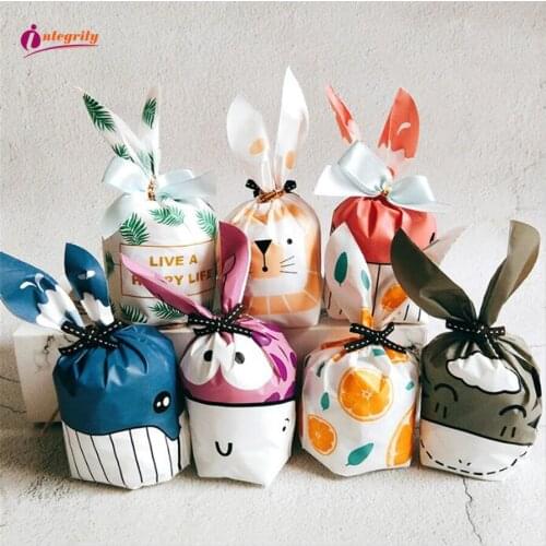 INTEGRITY 10pcs Cute Rabbit Ear Cookie Gift Bag For Easter decoration Candy Biscuits Snack Baking Packaging Wedding Favors Gifts