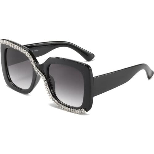 Black Sunglasses Women Men Oversize Square Fashion Personality Eyewear Shining Diamond Decorative Sun Glasses