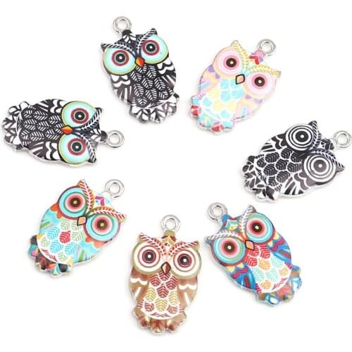 DoreenBeads Zinc Based Alloy Halloween Pendant Charms Owl Animal Silver Color Multicolor Enamel DIY Findings 23mm x 13mm, 10 PCs