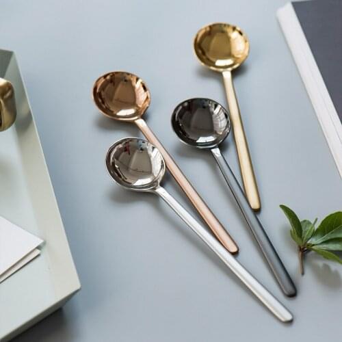 Stainless Steel Roud Coffee Spoon Long Handle Tea Spoons Kitchen Hot Drinking Flatware Ice Cream Spoon Kitchen Cutlery
