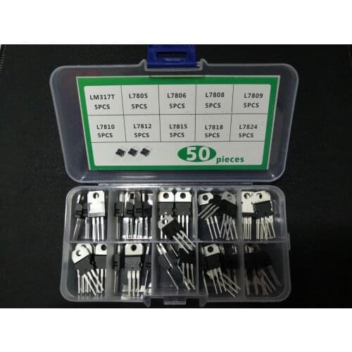 10value*5pcs=50pcs Transistor kit LM317T/L7805CV/7806/7808/7809/7810 L7812CV/7815/7818/7824 Three Terminal Voltage Regulator box