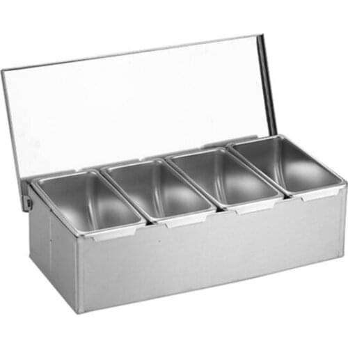 Spice Container Stainless Steel Storage Box Steel Spice Box Compartments Household 3âGrid with Lid Storage Box Jar Spice