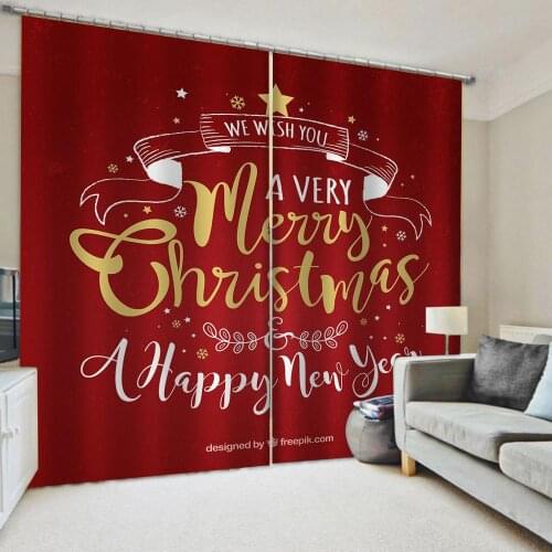 Custom red christmas curtains 3D Blackout Curtains For Living room Bedding room Drapes Cotinas para sala