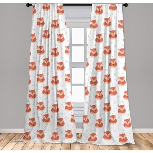 Fox Curtain Sleeping Animals Pattern on Heats and Leaves Background Vintage Inspirations Window Treatment Living Room Bedroom