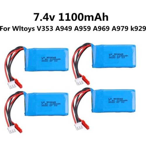 7.4V 1100mAh 25C lipo Battery for WLtoys A949 A959 A969 A979 V912 V913 V353 k929 V262 L959 T23 T55 car parts 7.4v 903048 battery