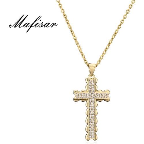 Mafisar Fashion Female Cross Pendants Dropshipping Gold Color Crystal Jesus Cross Pendant Necklace Jewelry For Men/Women