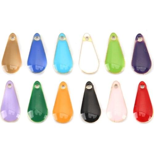 Mini Water Drop Enamel Pendants Copper Enamelled Double Sided Sequins Charms Unplated 12x5mm For DIY Earring Makings, 10 PCs