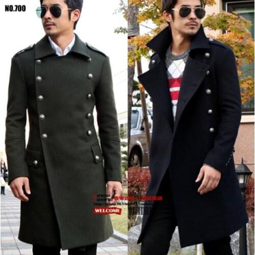 2020 Winter jackets Men Lapel Pocket Wool Blend Coat Oversize Long Trench Coat Outwear Mens ArmyGreen Double-breasted Wool Coat