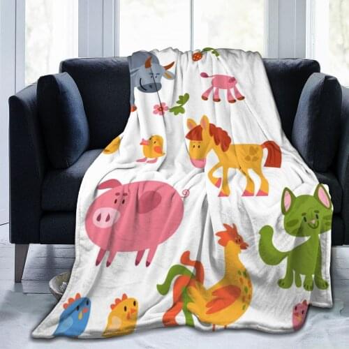 Cute Cartoon Farm Animals Pattern Soft Cozy Fleece Blanket For Kid Adult Colorful Summer Winter Family Dropship Family Throws