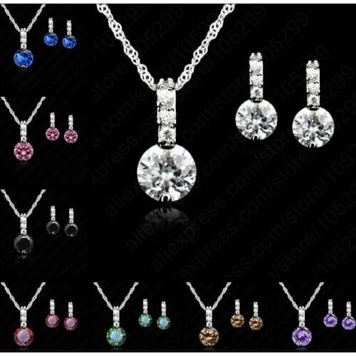 Women Beauty Jewelry Set 925 Sterling Silver Cubic Zircon Pendant Necklace/Earring Women Sets