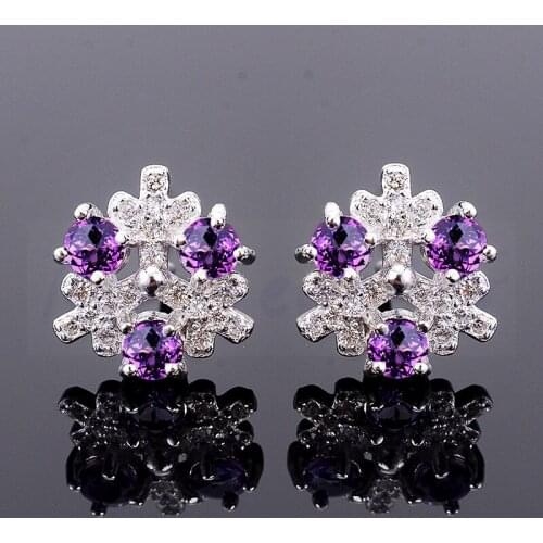 Natural real amethyst stud earring Snowflake earrings Free shipping 925 sterling silver 0.2ct*6pcs gemstone X8061707