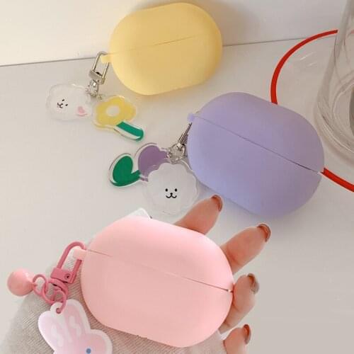Solid Candy Color Soft TPU Case for Huawei FreeBuds Pro Flower Key Ring Pendant Wireless Earphone Headset Cover Charging Box
