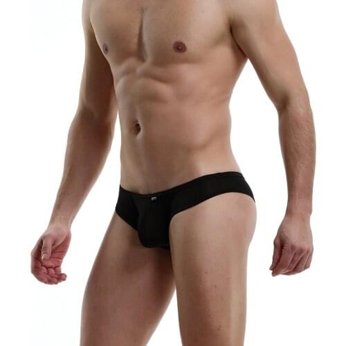 Sexy Men Underwear Briefs Shorts Ice Silk Transparent Panties Intimate Low Rise U Convex Pouch Underpants Cueca Plus Size M-3XL