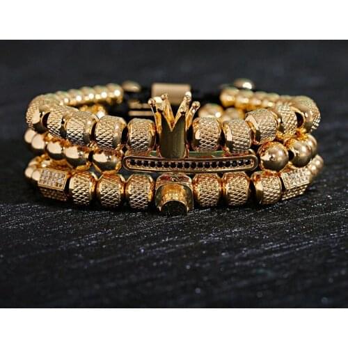 Luxury Jewelry Crown Men Bracelet Homme Bracelet Set Charm Classic Skull Copper Beaded Braided Bracelets Pulseira