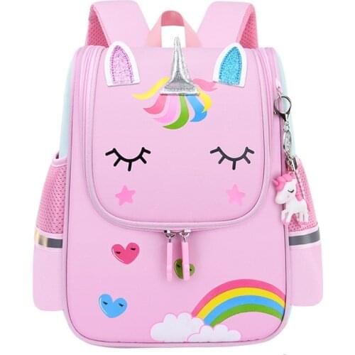 Girl School Bags Child Pink Unicorn Nylon Printing Backpack Kindergarten Student Cute Girls Childrens Schoolbag Waterproof Kid