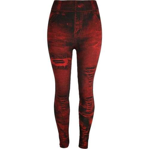 SAGACE Womens Gym Leggings Faux Denim Jeans Leggings Pocket Printing Leggings High Waist Pencil Pants Plus size Pants A1127