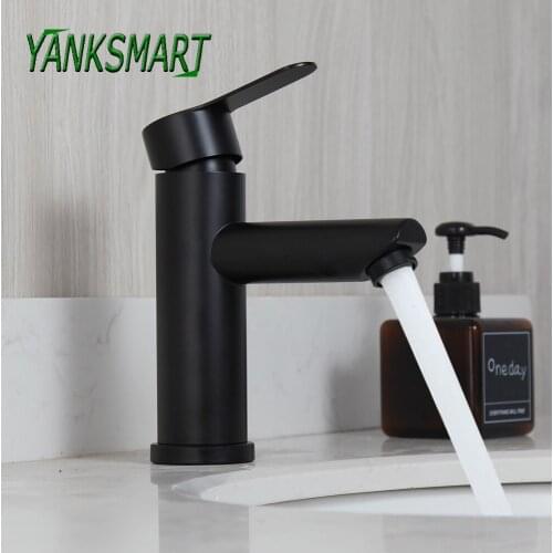 YANKSMART Matte Black Bathroom Facuet Basin Sink Single Handle Single Hole Deck Mount Faucet Washbasin Hot And Cold Mixer Tap