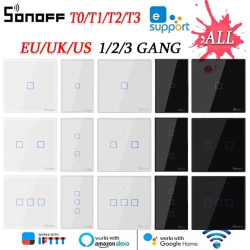 SONOFF T1/T2/T3/T0 EU/UK/US 1/2/3Gang WiFi Smart Wall Touch Switch TX ALL Smart Home Control Via Ewelink APP/RF433/Voice/Touch