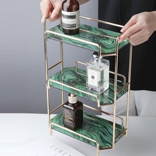 European Art Metal Glass Double-layer Cosmetic Storage Rack Teacup Jewelry Snack Storage Tray Home Bathroom Finishing Decoration