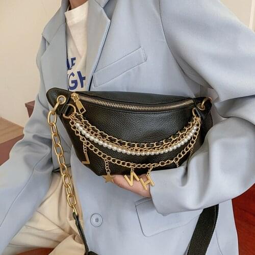 The New Pearl chain Messenger Bag Women Cowhide Single Shoulder Chest Leather Handbag Wide Straps Day Clutches Bolsas Femenina