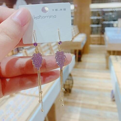 Summer purple leaf metal long tassel ladies earrings Fashion Simple Women jewelry Trend Elegant Hanging earrings
