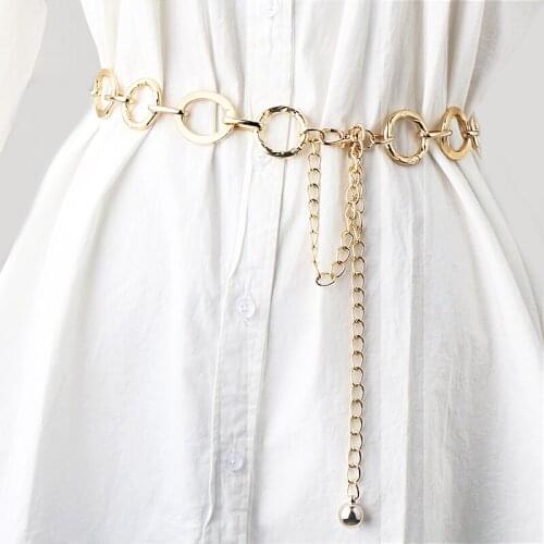 Golden Women Belt Fashion Circle Metal Waist Chain Decorative Dress Casual Versatile Lengthened Fat Accessories silver 72CM