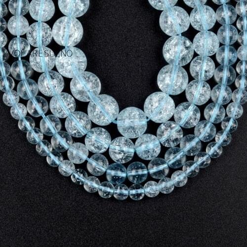 1 strand/15” Natural Stone Beads Lake Blue Cracked Crystal Beads For Jewelry Making Needlework Necklace Bracelet 6/8/10/12mm