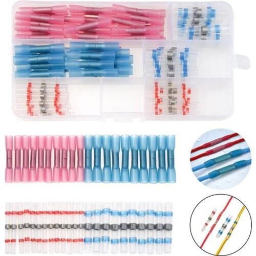 100pcs Waterproof Heat Shrink Butt Electrical Wire Connectors Splice Cable Crimp Terminals +Soldering Terminals Connectors kit