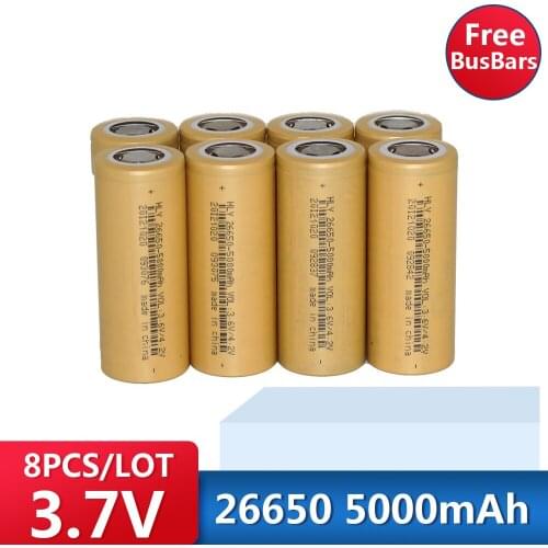 8PCS/lot A+New Battery 26650 3.7V 5000mAh High Capacity 26650 Li-ion Rechargeable Batteries for Powertools flashlights