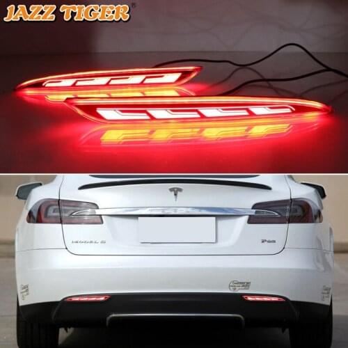 3-in-1 Functions Car LED Rear Fog Lamp Brake Light Dynamic Turn Signal Light Bumper Decoration Lamp For Tesla Model S 2012-2021
