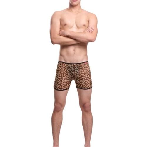 Leopard pattern boxers for man sexy mesh fabric underwear